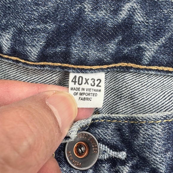 Todd Snyder Jeans Mens 40 x 32 Blue Slim Straight Stretch 5 Pocket Denim Pants - Picture 6 of 14